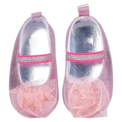 Baby Moo Embellished Flower Elastic Strap Gllittery Ballerina Booties - Pink, Metallic
