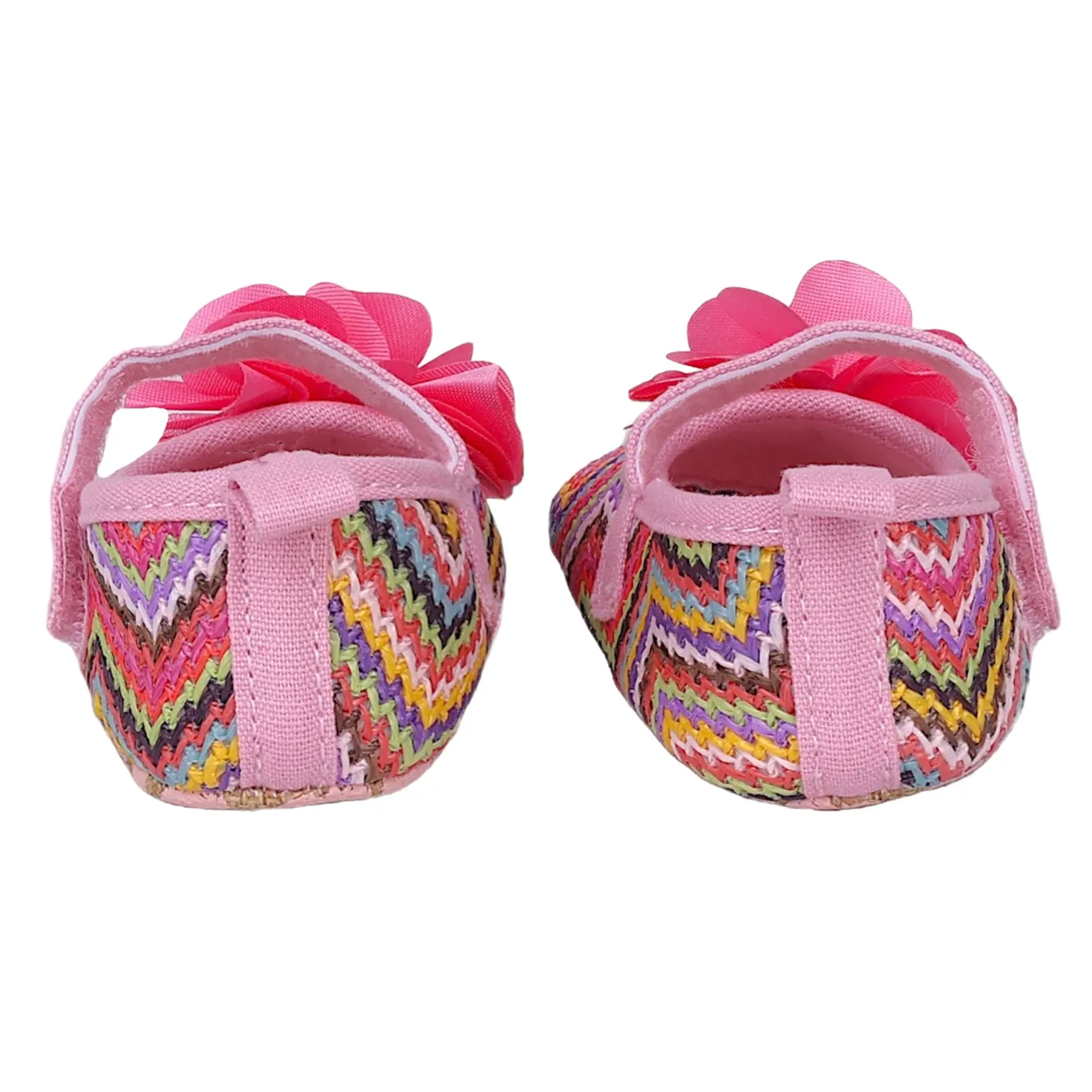 Baby Moo Embellished Petals Colourful Woven Anti-Skid Ballerina Booties - Pink