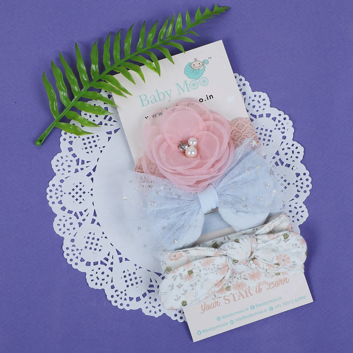 Baby Moo Emblished Flower Headband Set of 3 - Pink