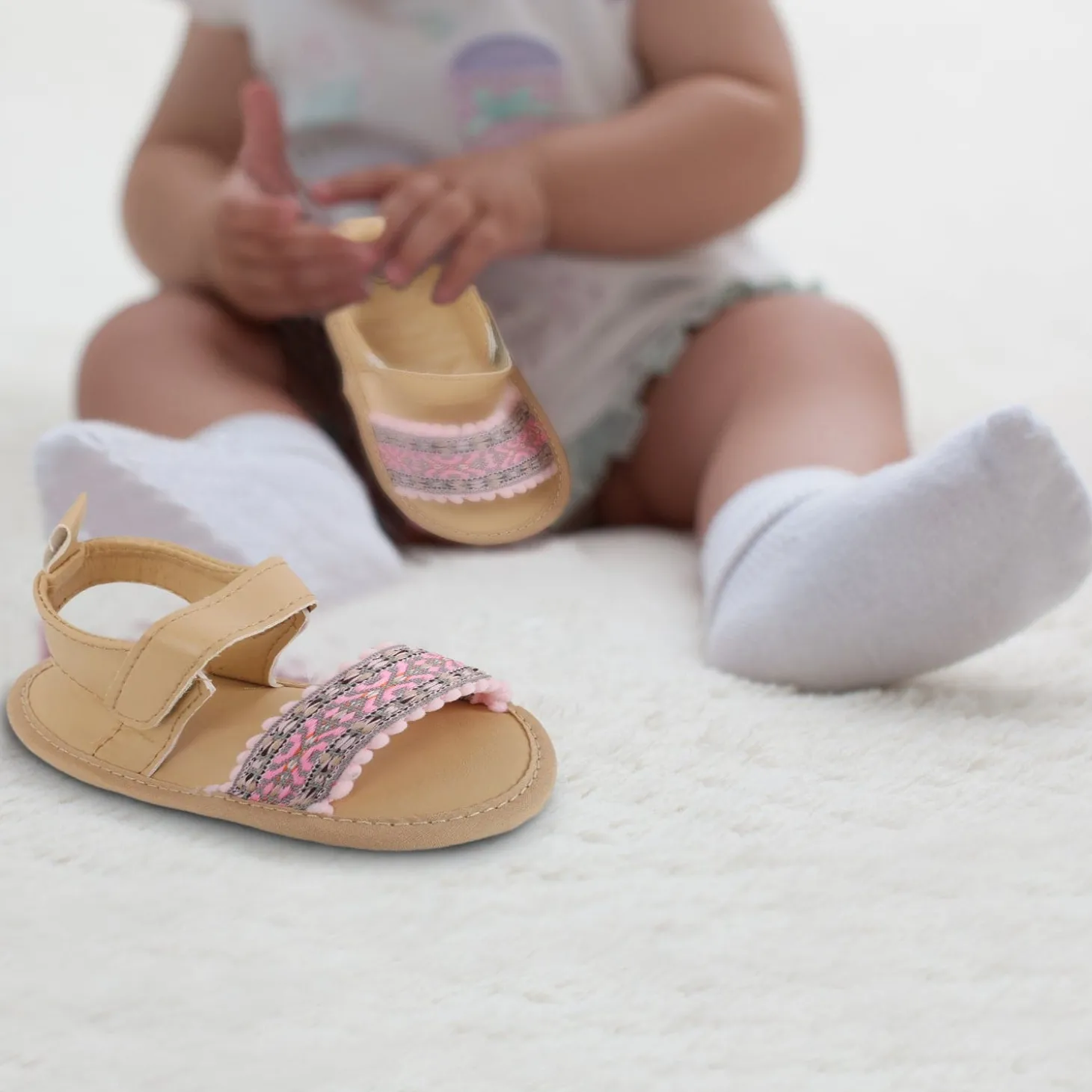 Baby Moo Embroidered Pink Sandals