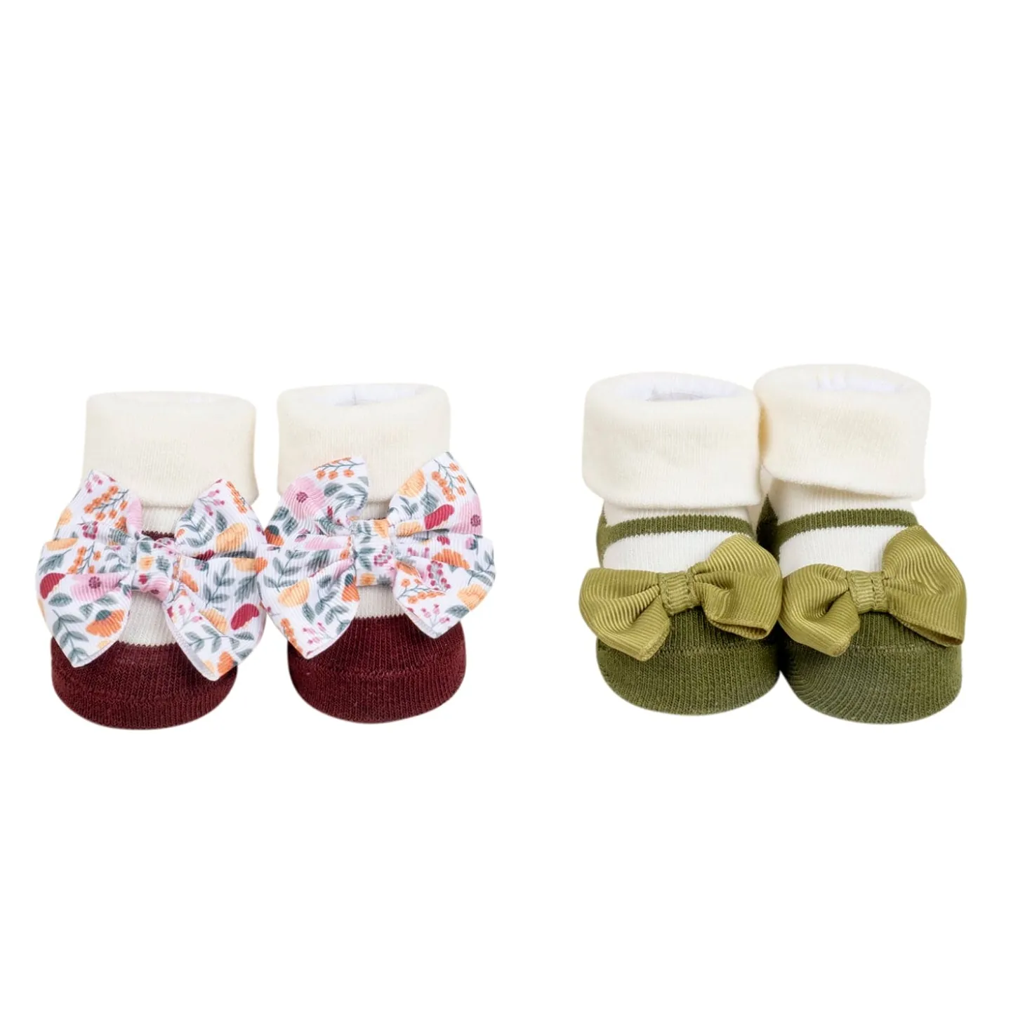 Baby Moo Fall Botanical Infant Girl 4-Piece Gift Hairband And Socks Set - Green