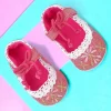Baby Moo Fancy Floral Embroidered Velcro Straps Anti-Skid Booties - Peach