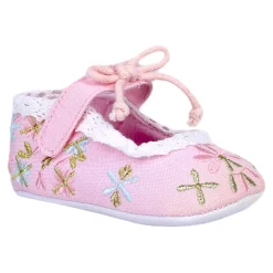 Baby Moo Fancy Floral Embroidered Velcro Straps Anti-Skid Booties - Pink