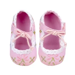 Baby Moo Fancy Floral Embroidered Velcro Straps Anti-Skid Booties - Pink