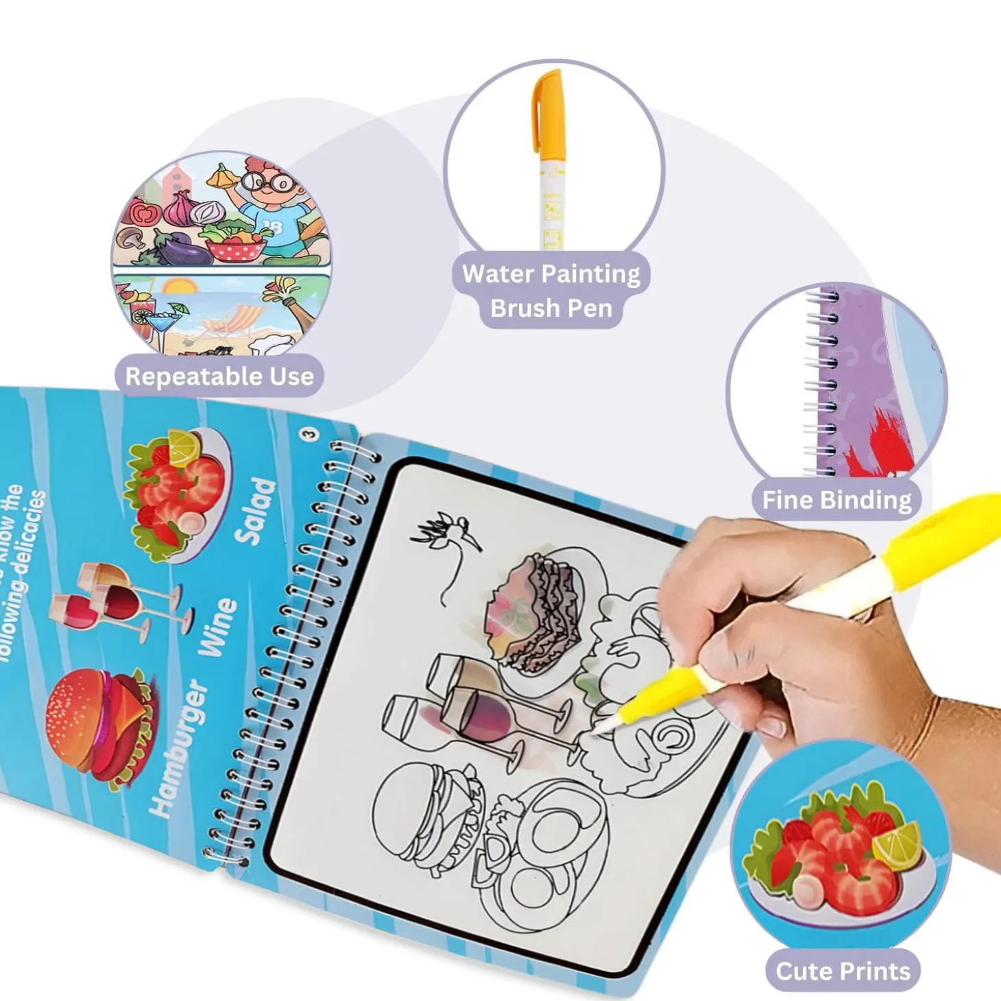 Baby Moo Fantastic Food Reusable Magic Water Colouring Book - Blue