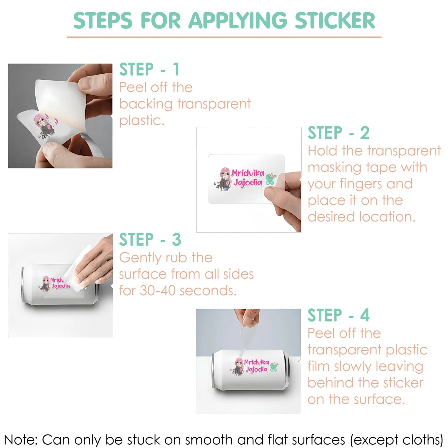 Baby Moo Fashion Personalised Name Self Adhesive Transparent Embossed Stickers, 3D Labels 10 Pcs Stationery Set for Children - Pink