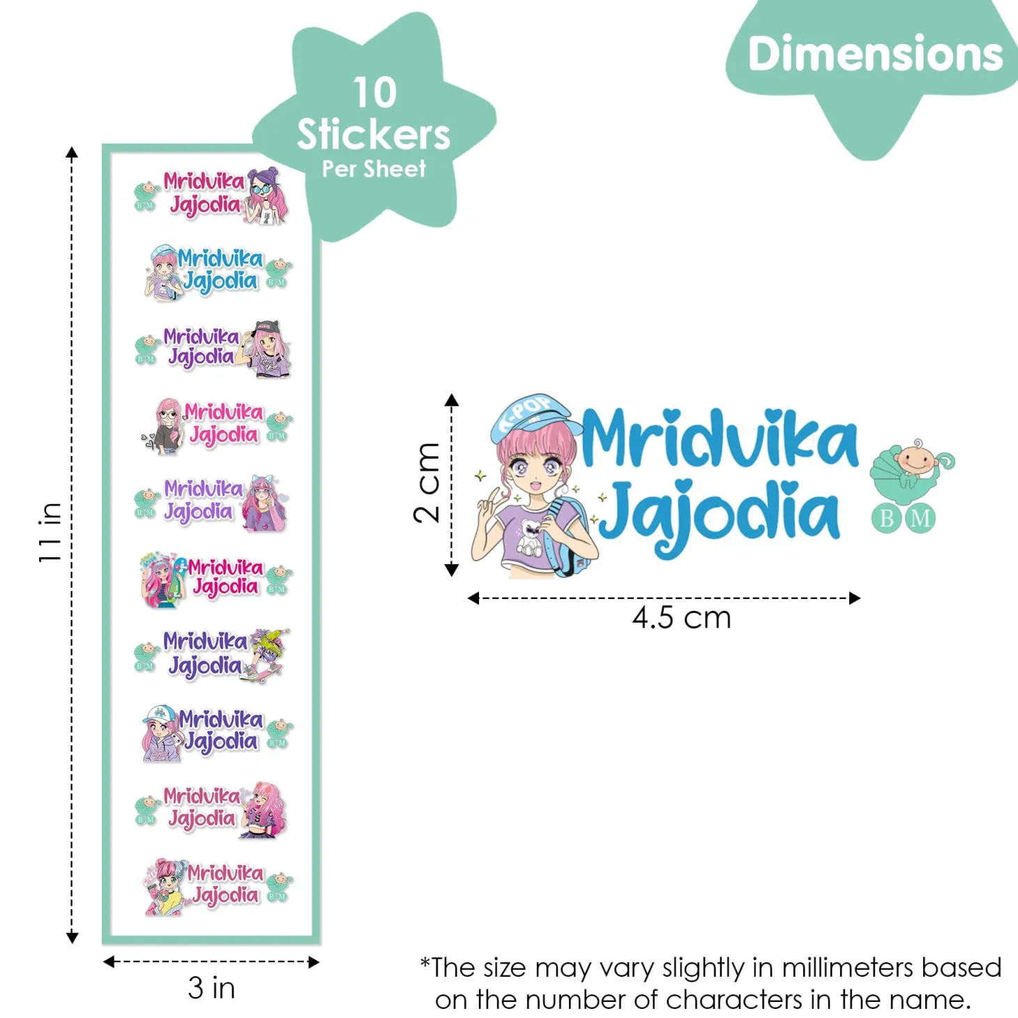 Baby Moo Fashion Personalised Name Self Adhesive Transparent Embossed Stickers, 3D Labels 20 Pcs Stationery Set for Children - Pink