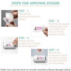 Baby Moo Fashion Personalised Name Self Adhesive Transparent Embossed Stickers, 3D Labels 20 Pcs Stationery Set for Children - Pink