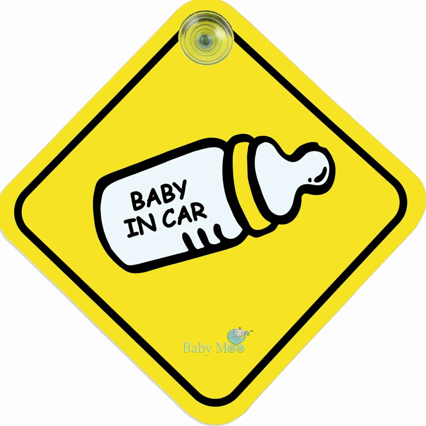 Baby Moo Feeding Bottle Sign Board With Vacuum Suction Cup Clip - Yellow