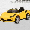 Baby Moo Ferrari F8 12V Battery Operated Ride On Car for Kids | Remote Control | Rechargeable Battery | USB MP3 Player | Ages 1-6 - Yellow