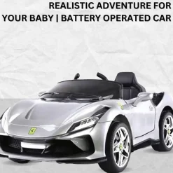 Baby Moo Ferrari F8 12V Battery Operated Ride On Car for Kids | Electric Car with Remote Control | Rechargeable Battery-Powered Toy with LED Lights, Music & USB Port | Age 2-8 - Silver