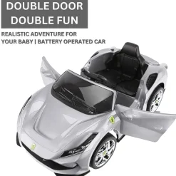 Baby Moo Ferrari F8 12V Battery Operated Ride On Car for Kids | Electric Car with Remote Control | Rechargeable Battery-Powered Toy with LED Lights, Music & USB Port | Age 2-8 - Silver