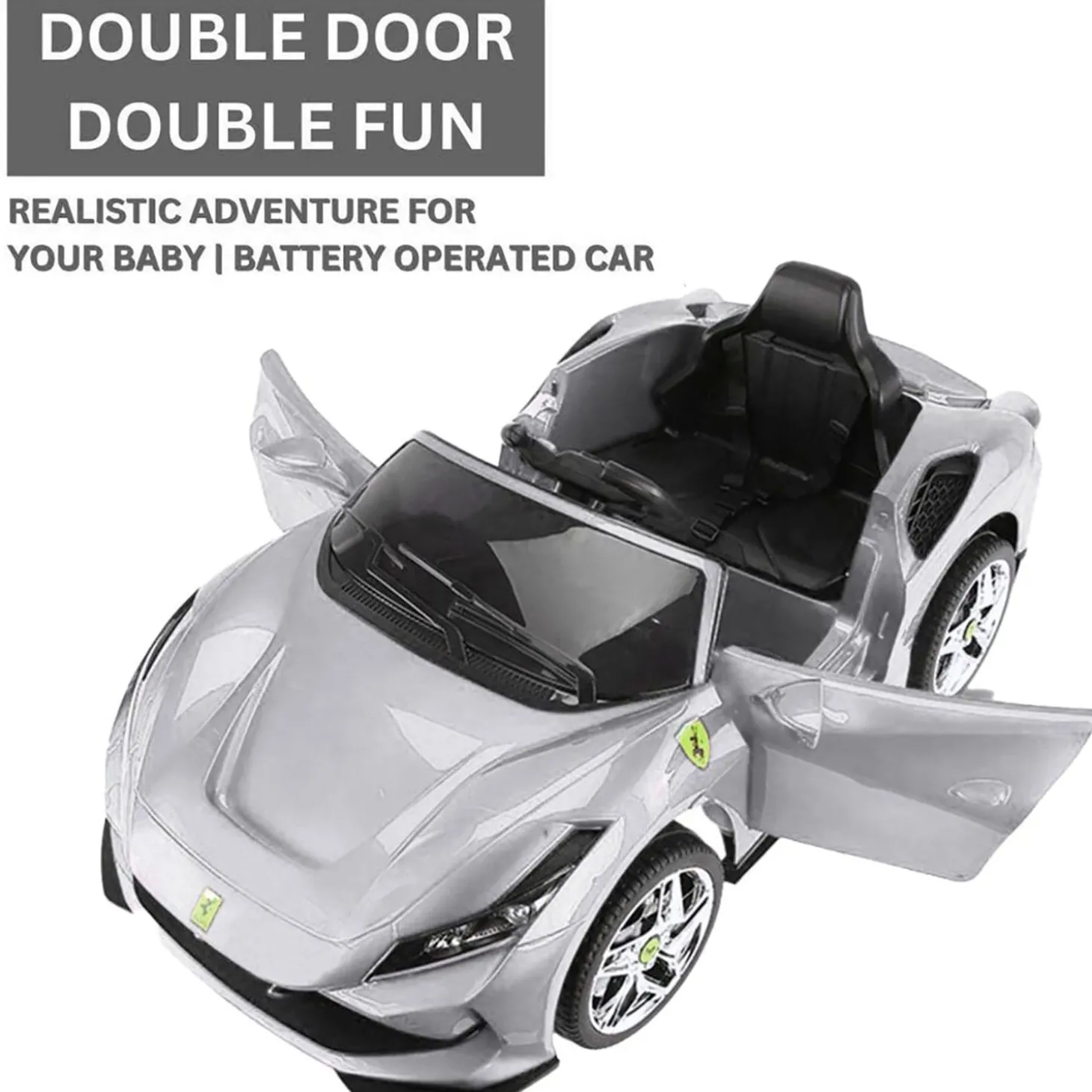 Baby Moo Ferrari F8 12V Battery Operated Ride On Car for Kids | Electric Car with Remote Control | Rechargeable Battery-Powered Toy with LED Lights, Music & USB Port | Age 2-8 - Silver