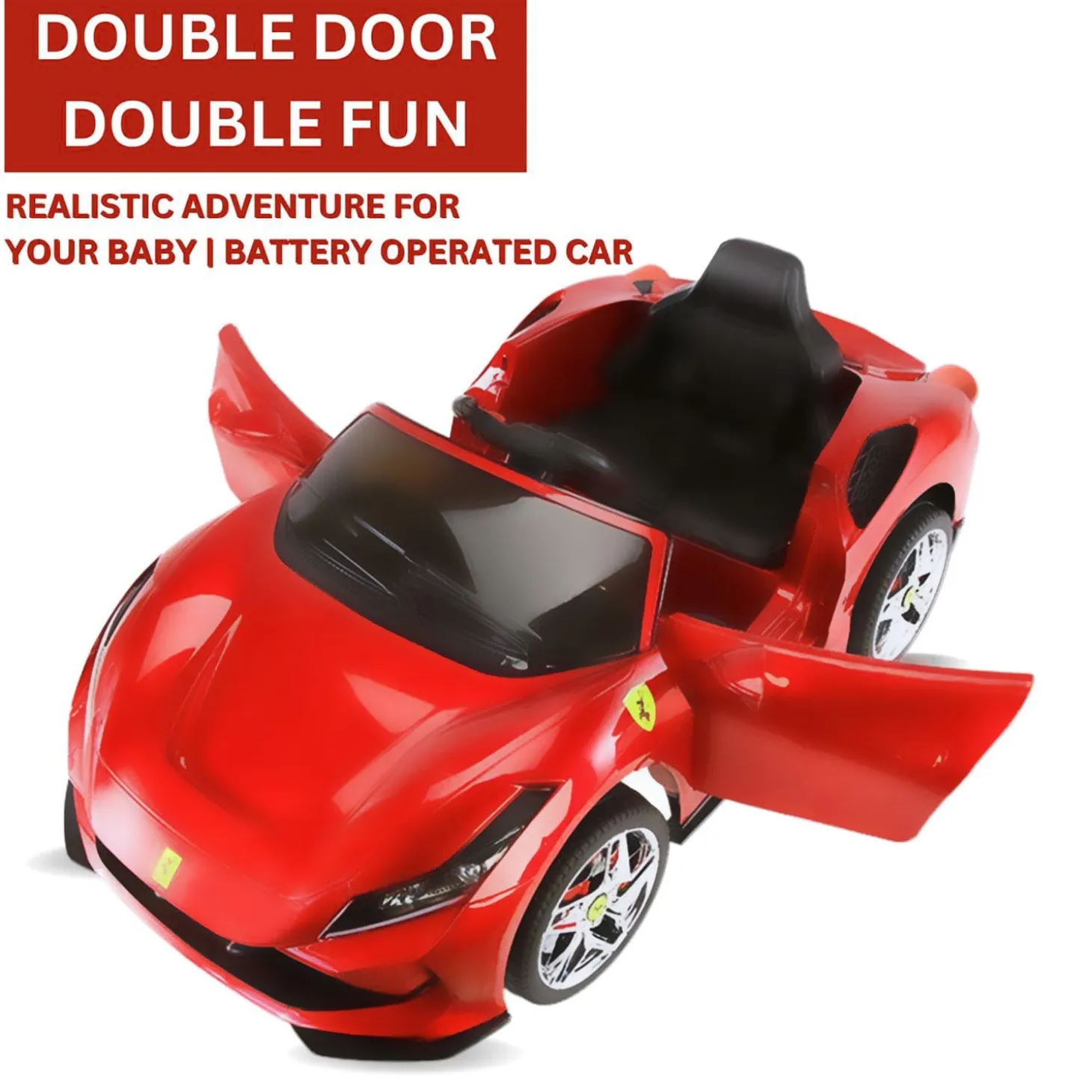 Baby Moo Ferrari F8 12V Battery Operated Ride On Car for Kids | Remote Control | Rechargeable Battery | USB MP3 Player | Ages 1-6 - Red