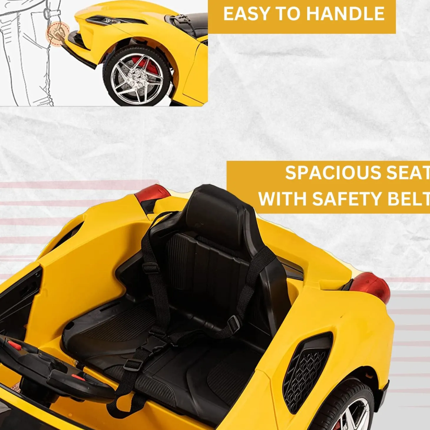 Baby Moo Ferrari F8 12V Battery Operated Ride On Car for Kids | Remote Control | Rechargeable Battery | USB MP3 Player | Ages 1-6 - Yellow