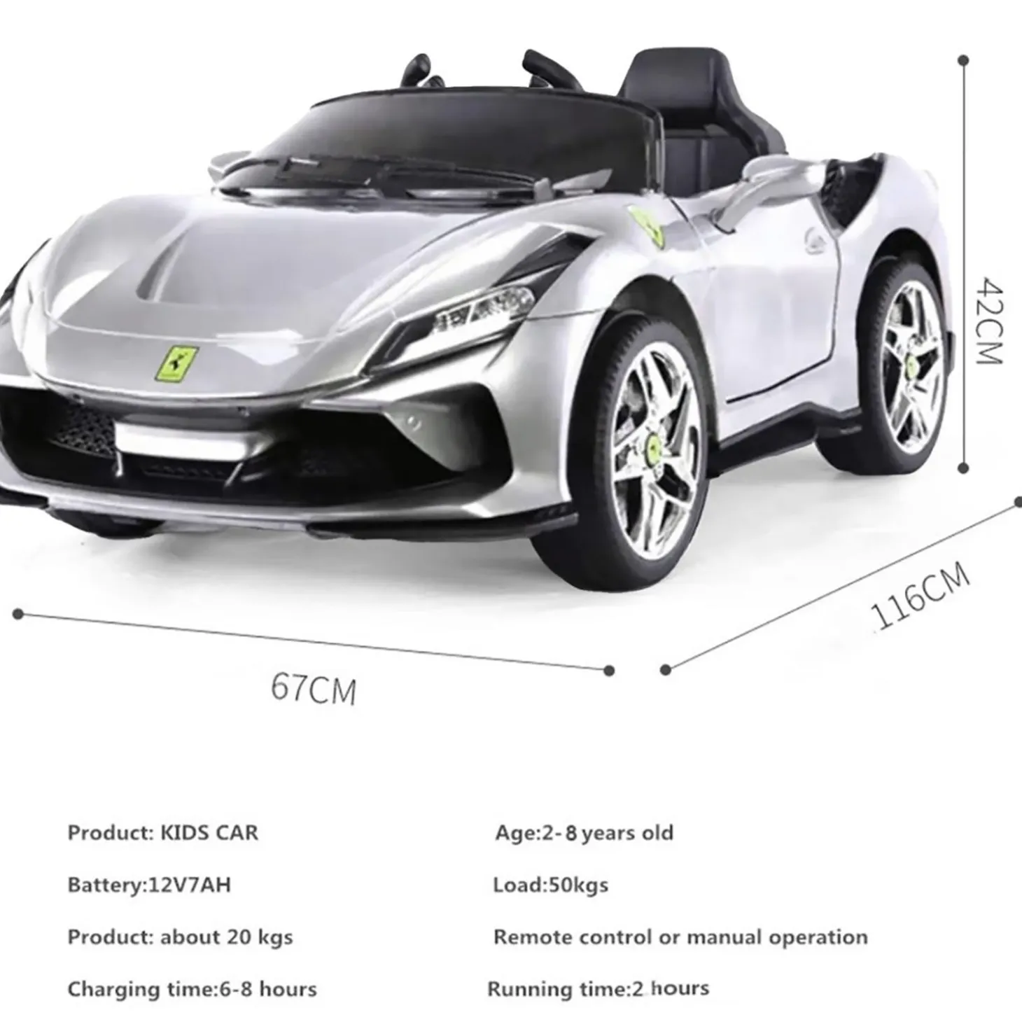 Baby Moo Ferrari F8 12V Battery Operated Ride On Car for Kids | Electric Car with Remote Control | Rechargeable Battery-Powered Toy with LED Lights, Music & USB Port | Age 2-8 - Silver