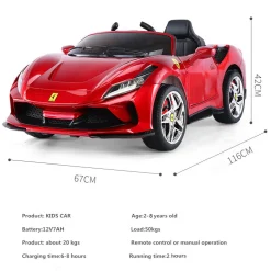 Baby Moo Ferrari F8 12V Battery Operated Ride On Car for Kids | Electric Car with Remote Control | Rechargeable Battery-Powered Toy with LED Lights, Music & USB Port | Age 2-8 - Red