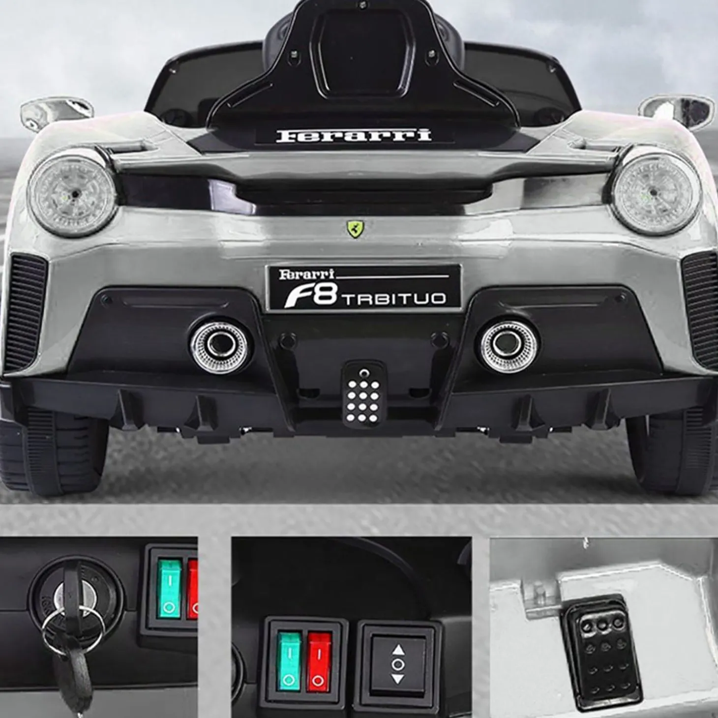 Baby Moo Ferrari F8 12V Battery Operated Ride On Car for Kids | Electric Car with Remote Control | Rechargeable Battery-Powered Toy with LED Lights, Music & USB Port | Age 2-8 - Silver