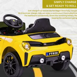 Baby Moo Ferrari F8 12V Battery Operated Ride On Car for Kids | Remote Control | Rechargeable Battery | USB MP3 Player | Ages 1-6 - Yellow