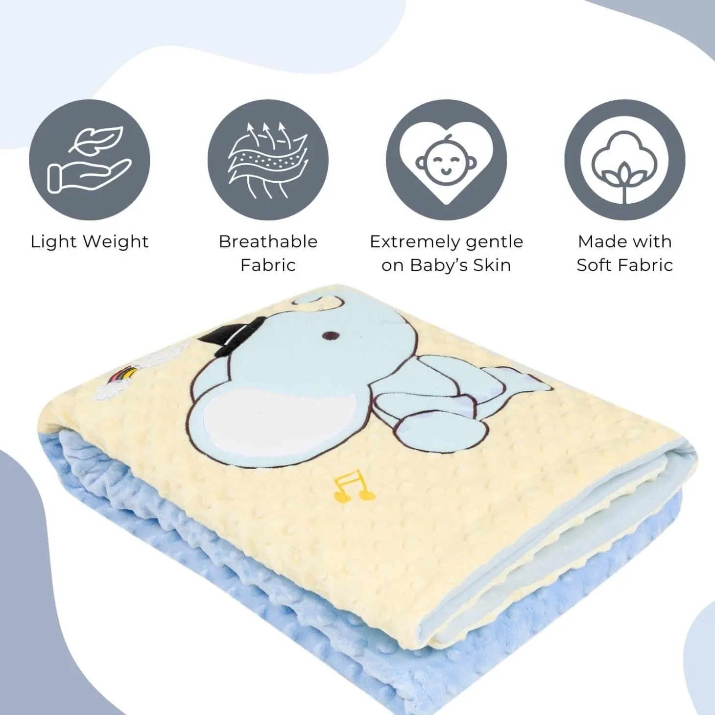 Baby Moo Festive Elephant Plush Cotton All Season Nursery Blanket - Blue