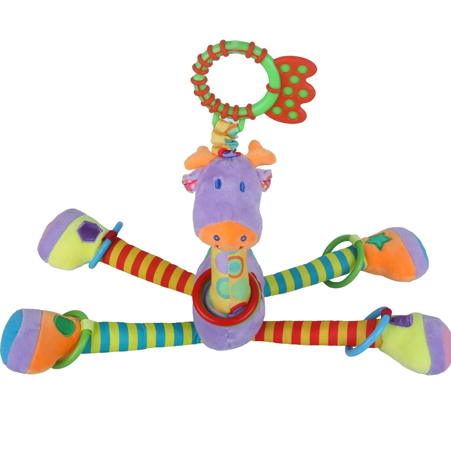 Baby Moo Flexible Giraffe Hanging Toy With Teether - Multicolour