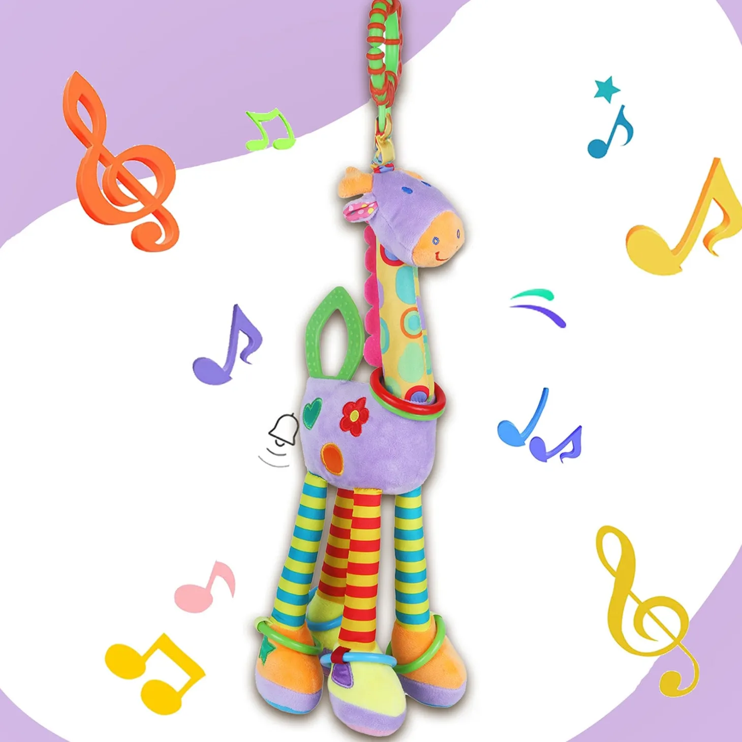 Baby Moo Flexible Giraffe Hanging Toy With Teether - Multicolour