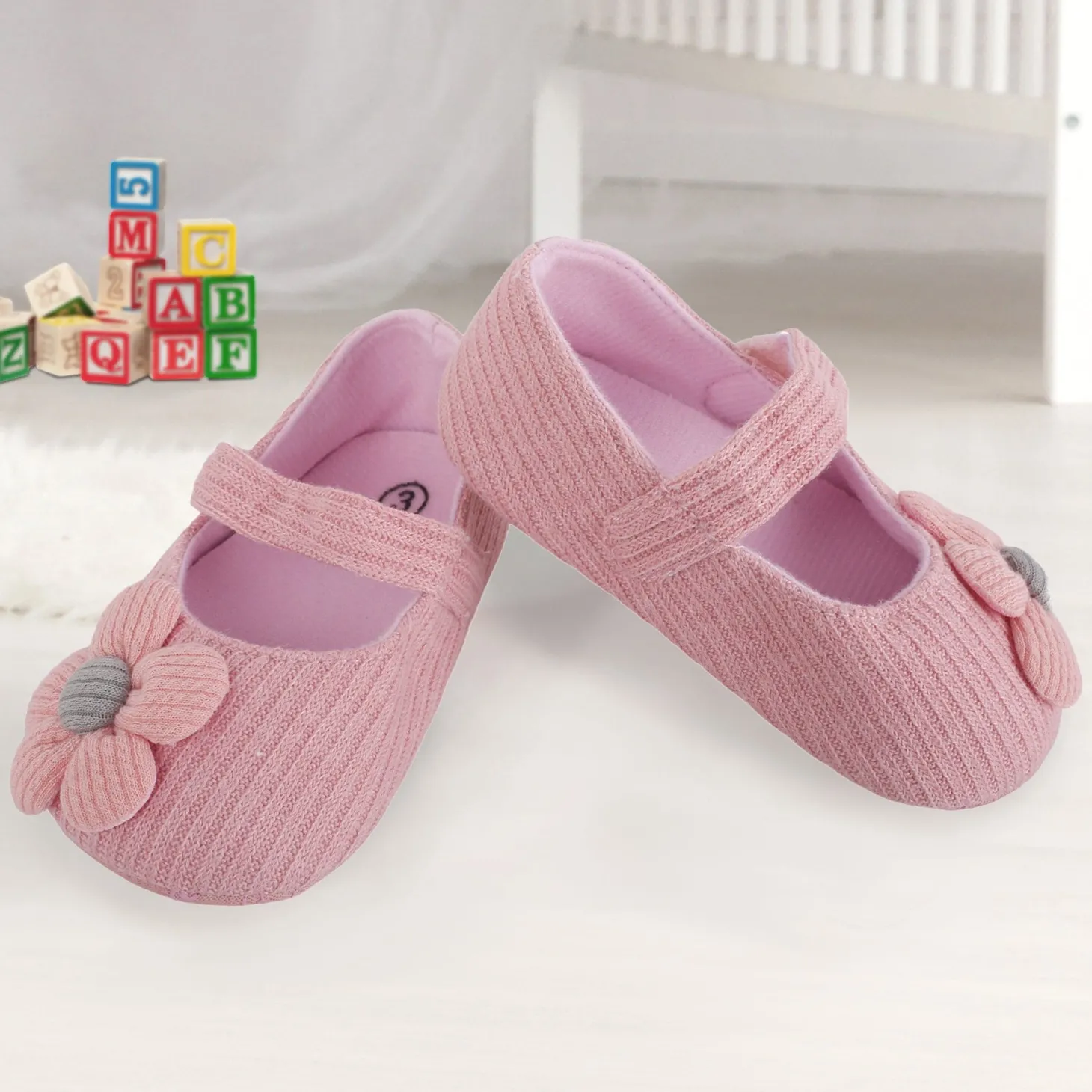 Baby Moo Floral Applique Peach Booties