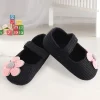 Baby Moo Floral Applique Black And Pink Booties