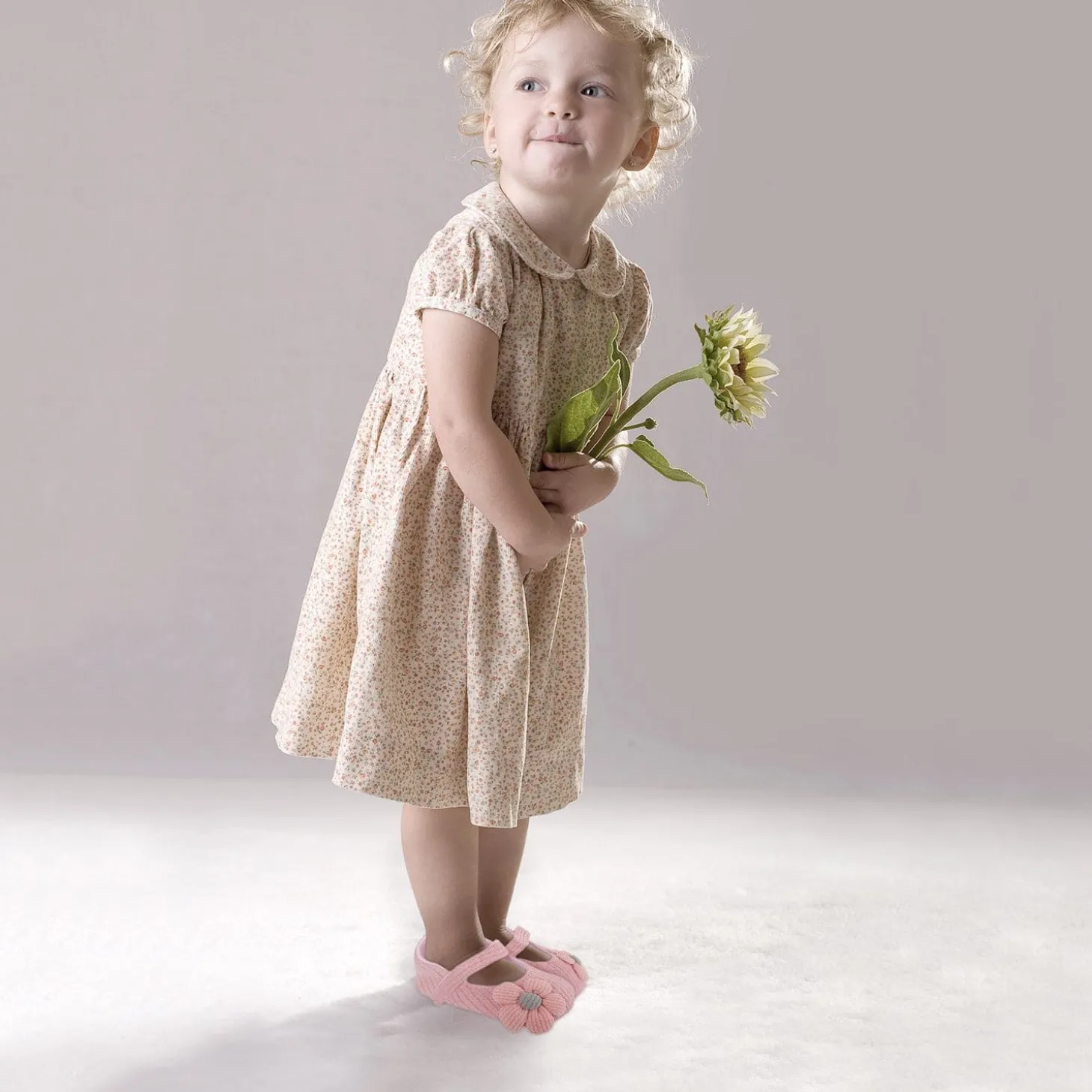 Baby Moo Floral Applique Peach Booties