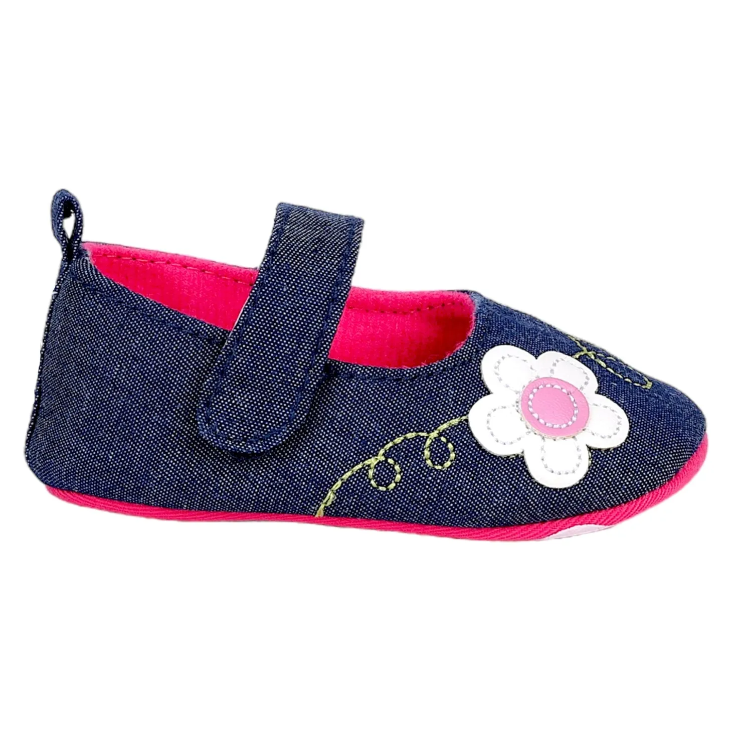 Baby Moo Floral Applique Anti-Skid Ballerina Booties - Navy Blue