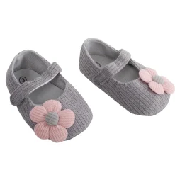 Baby Moo Floral Applique Grey And Peach Booties