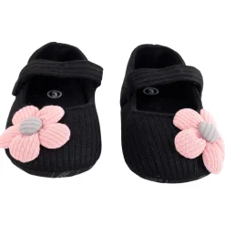 Baby Moo Floral Applique Black And Pink Booties