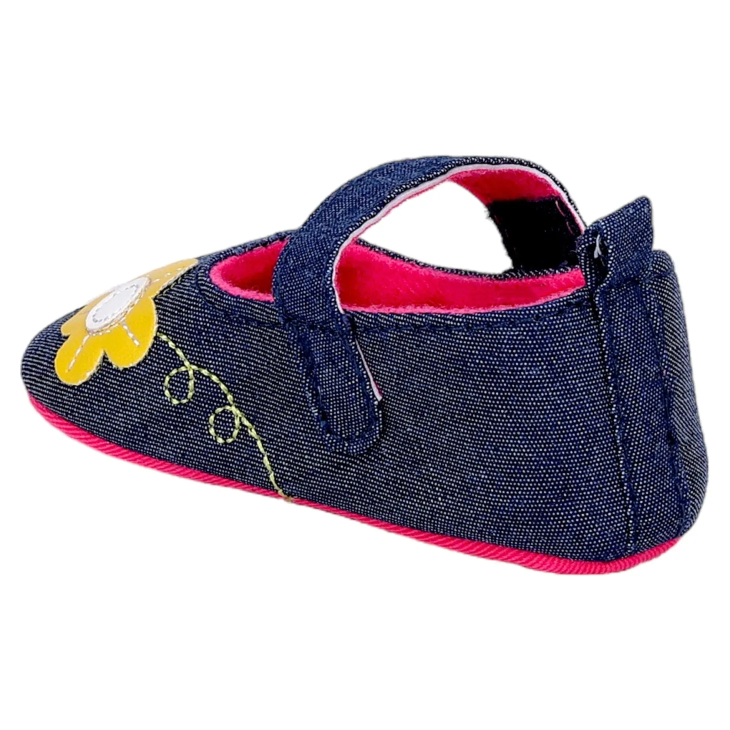 Baby Moo Floral Applique Anti-Skid Ballerina Booties - Navy Blue