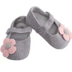 Baby Moo Floral Applique Grey And Peach Booties