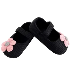 Baby Moo Floral Applique Black And Pink Booties