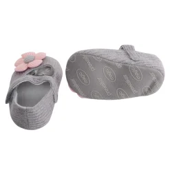 Baby Moo Floral Applique Grey And Peach Booties