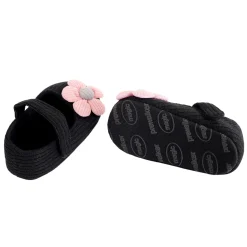 Baby Moo Floral Applique Black And Pink Booties