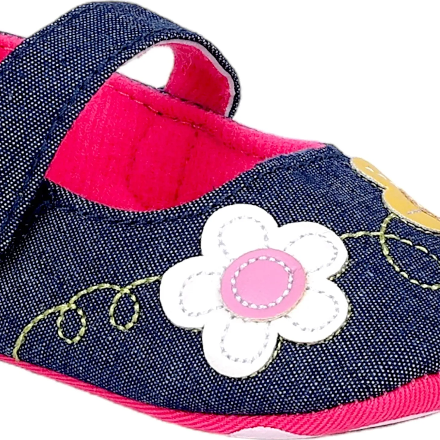 Baby Moo Floral Applique Anti-Skid Ballerina Booties - Navy Blue