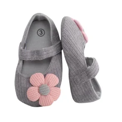 Baby Moo Floral Applique Grey And Peach Booties