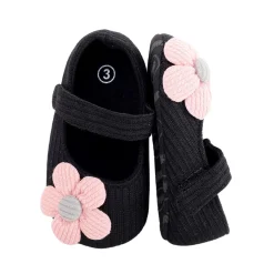 Baby Moo Floral Applique Black And Pink Booties