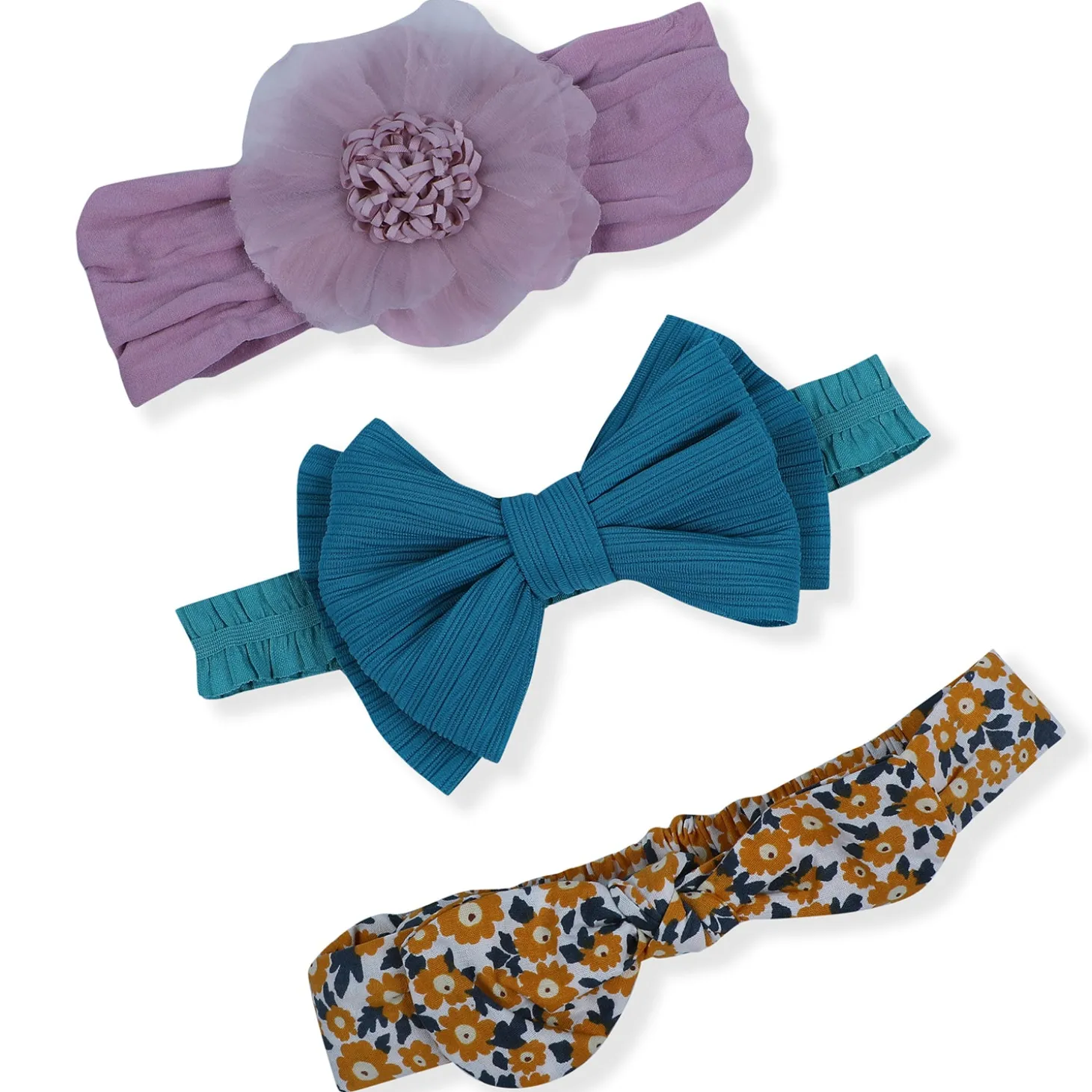 Baby Moo Floral Bow Headband Set of 3 - Multicolour