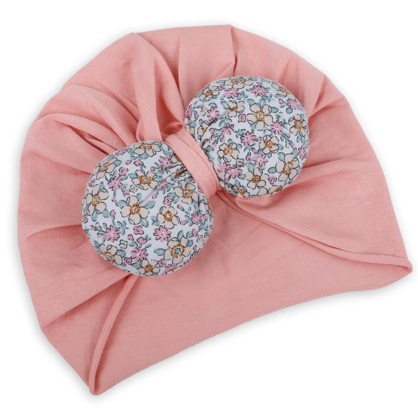 Baby Moo Floral Bow Matching Cap And Socks Set - Peach