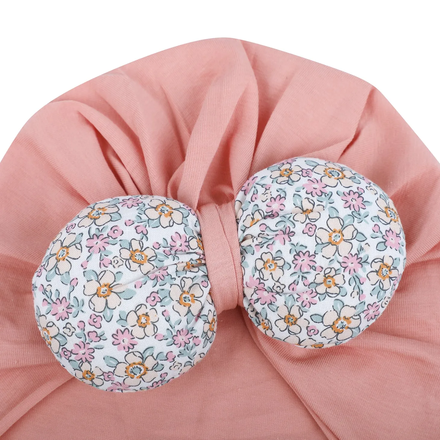 Baby Moo Floral Bow Matching Cap And Socks Set - Peach
