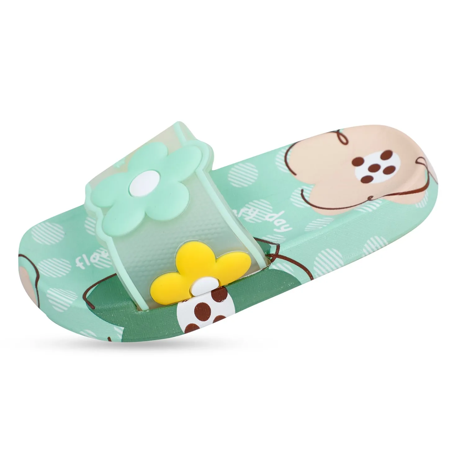 Baby Moo Floral 3D Beach Slippers Sliders - Sea Green