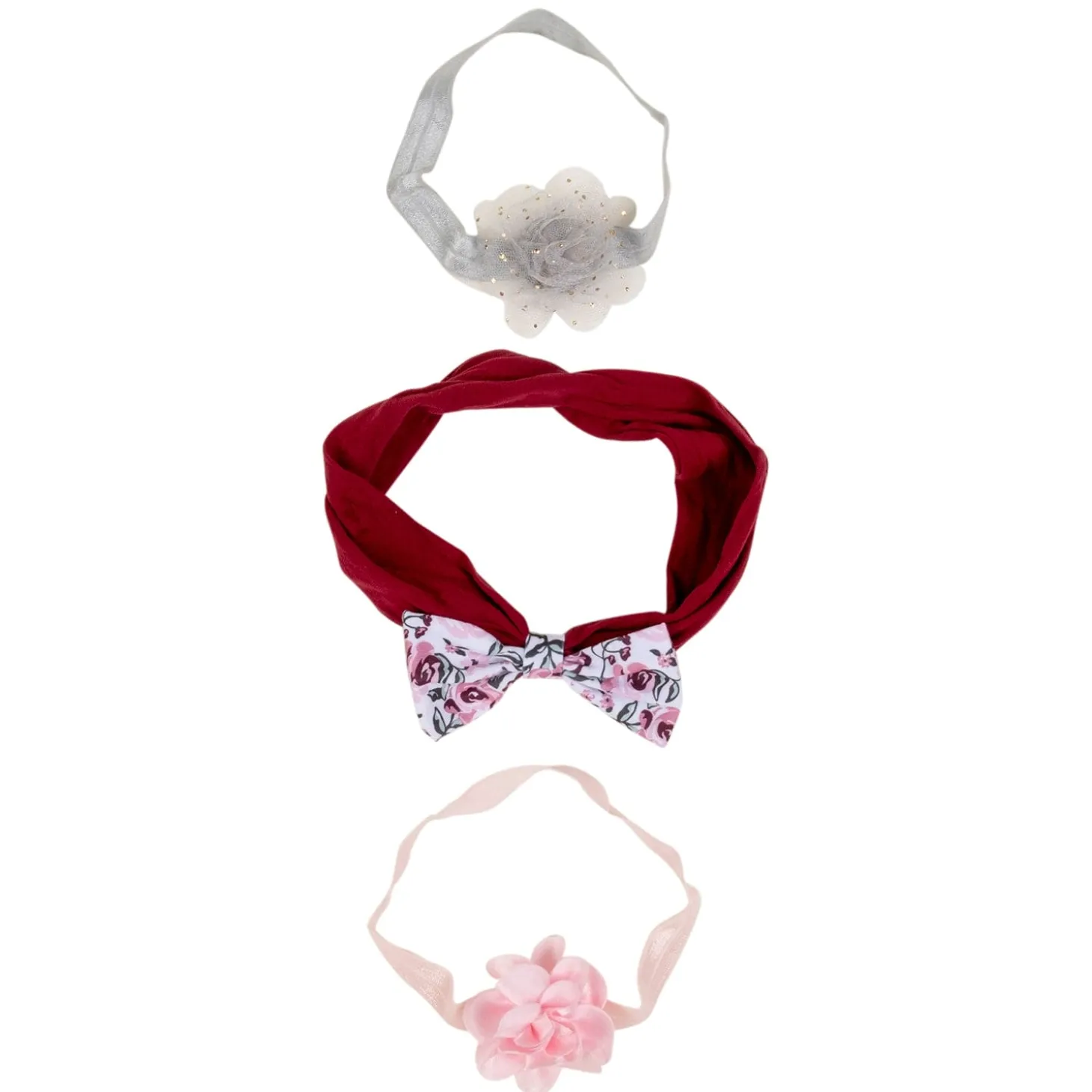 Baby Moo Floral Infant Girl 6-Piece Gift Hairband And Socks Set - Maroon