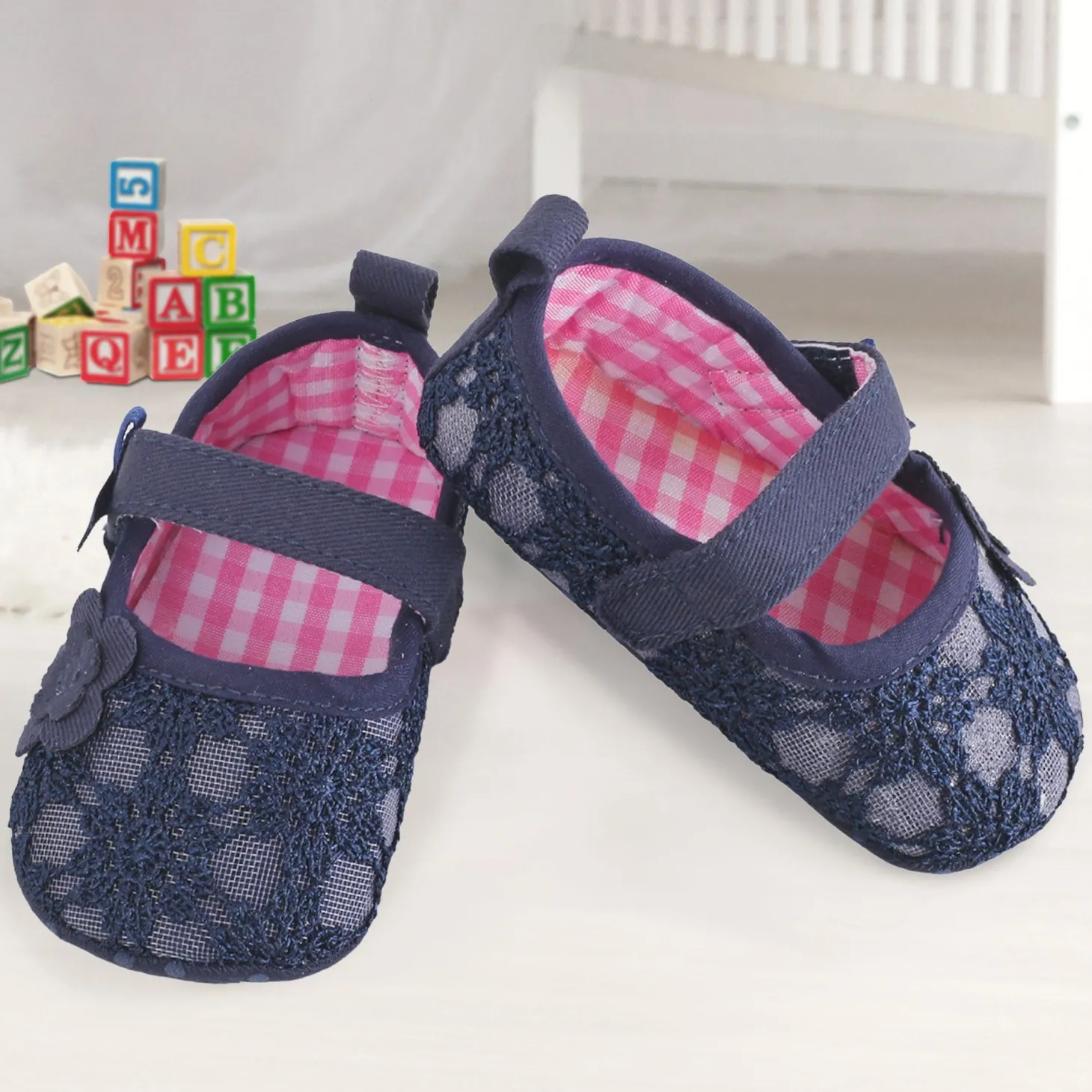 Baby Moo Floral Lace Blue Booties