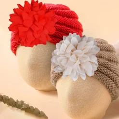 Baby Moo Floral Petals 2 Pack Turban Caps - Red And Brown