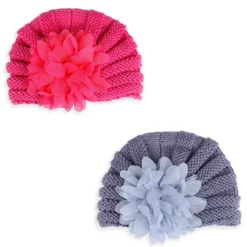 Baby Moo Floral Petals 2 Pack Turban Caps - Pink And Grey
