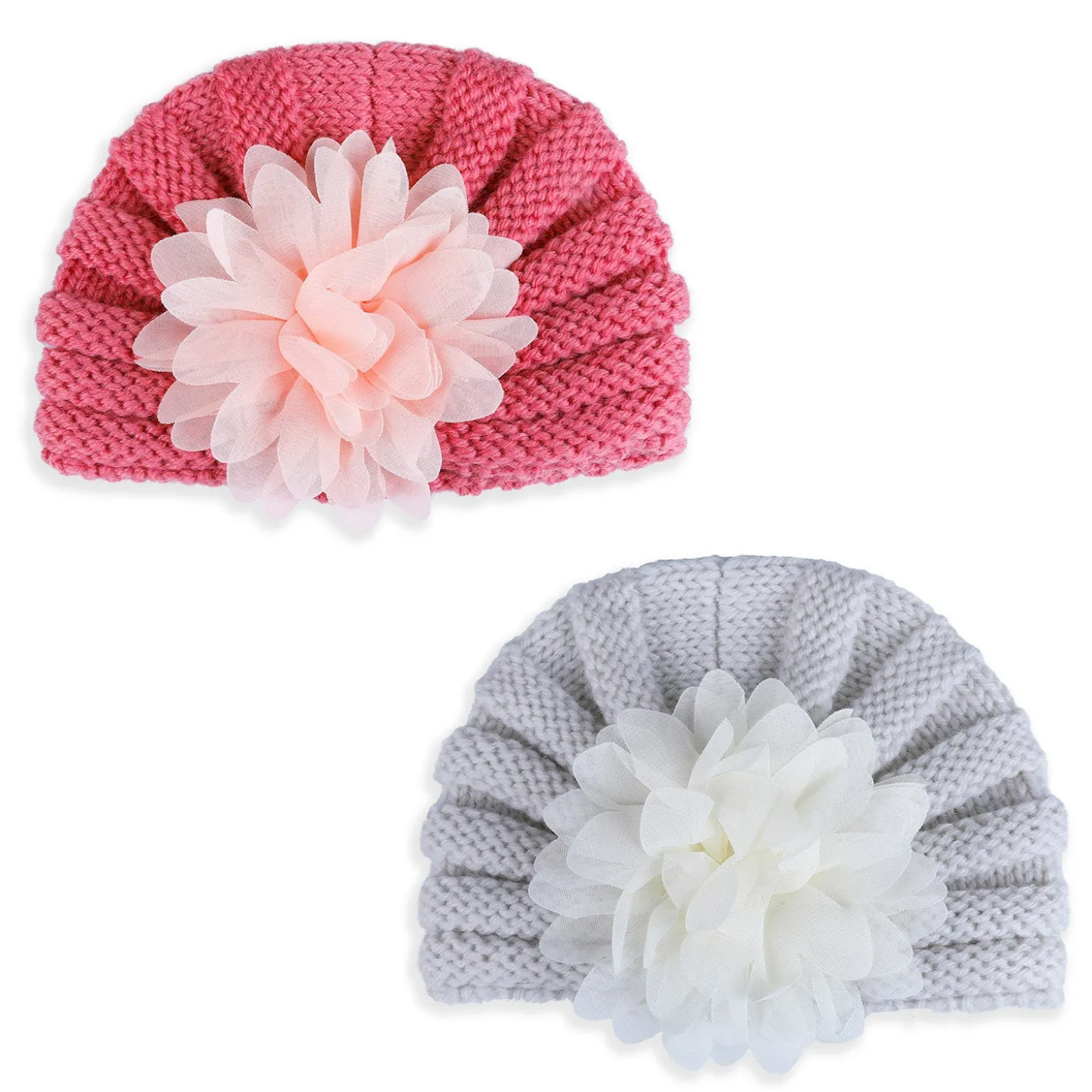 Baby Moo Floral Petals 2 Pack Turban Caps - Pink And White