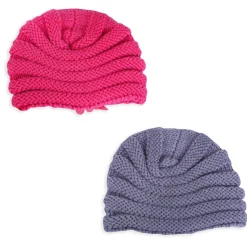 Baby Moo Floral Petals 2 Pack Turban Caps - Pink And Grey